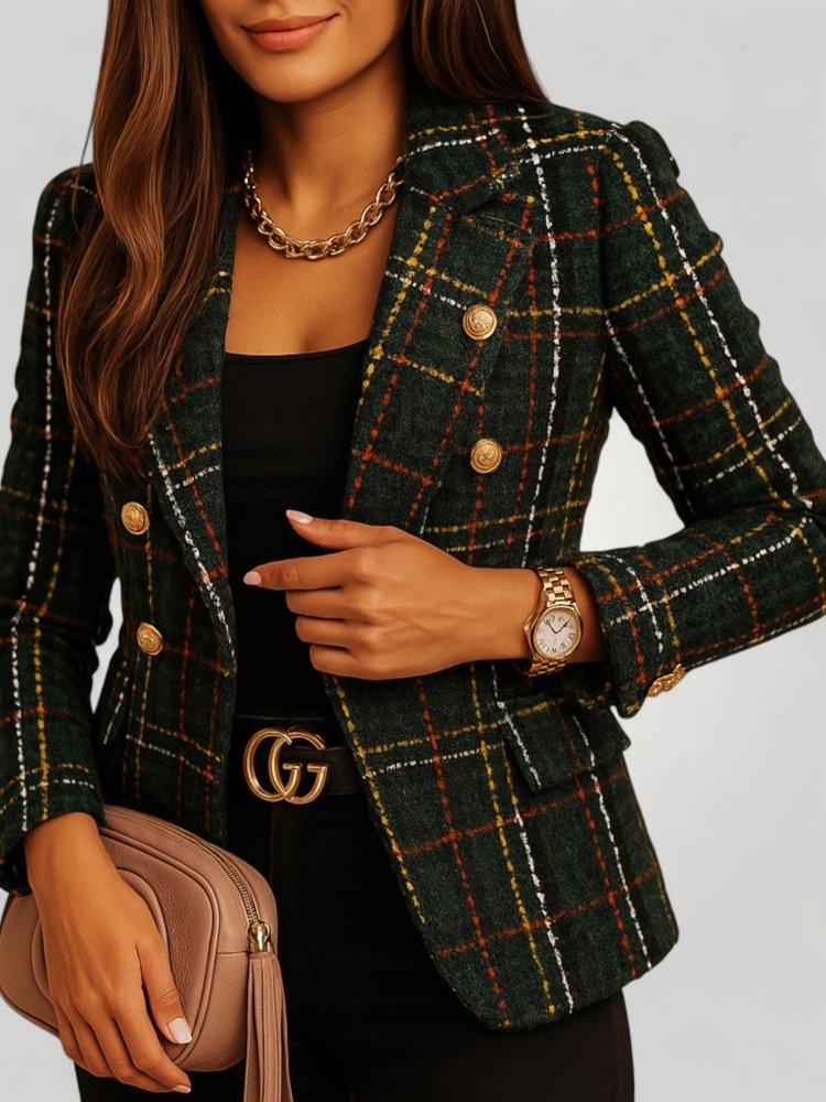 Blazer Femme à Carreaux Élégant et Confortable 1 - Mode Lumière