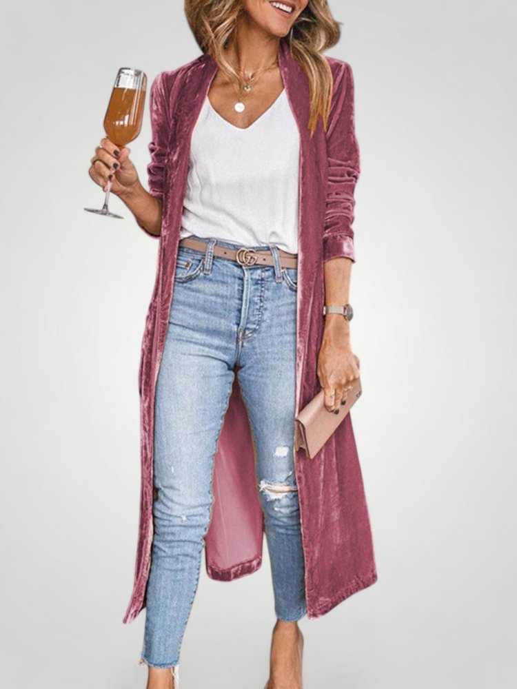 Cardigan Long en Velours Élégant et Confortable 7 - Mode Lumière
