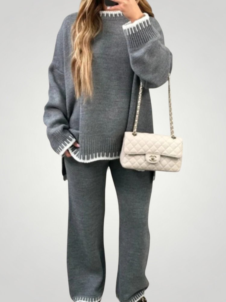 Ensemble Femme Chic en Tricot avec Pantalon Large