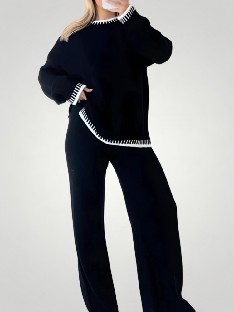 Ensemble Femme Chic en Tricot avec Pantalon Large