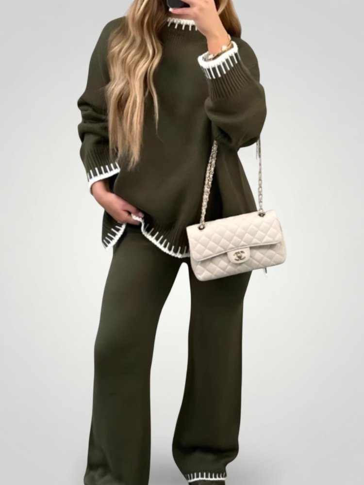 Ensemble Femme Chic en Tricot avec Pantalon Large