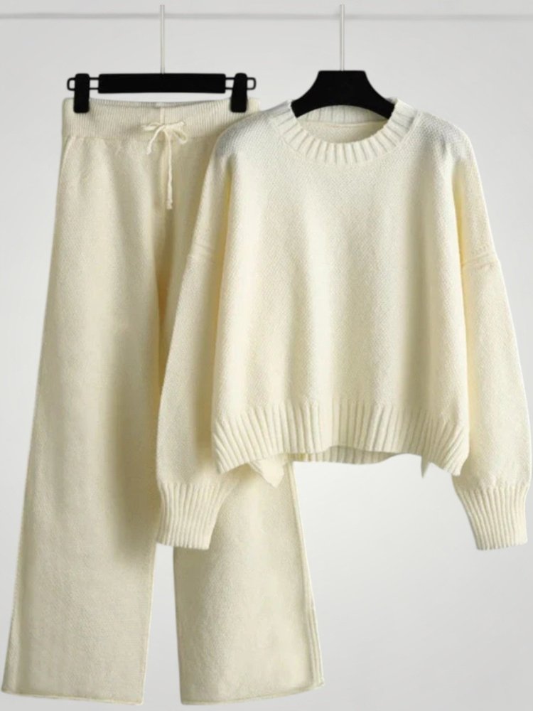 Ensemble Pull et Pantalon Tricoté Femme Élégant
