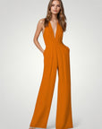 Combinaison Femme Élégante à Pantalon Large et Dos Nu