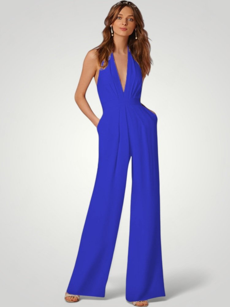 Combinaison Femme Élégante à Pantalon Large et Dos Nu