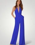 Combinaison Femme Élégante à Pantalon Large et Dos Nu