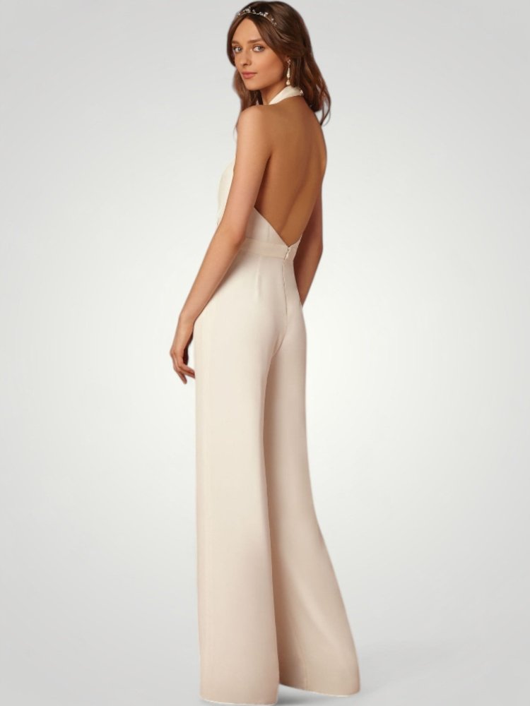 Combinaison Femme Élégante à Pantalon Large et Dos Nu