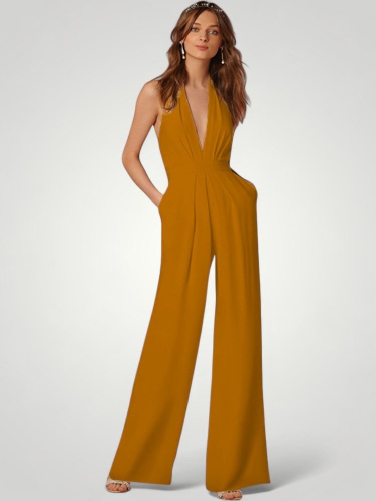 Combinaison Femme Élégante à Pantalon Large et Dos Nu