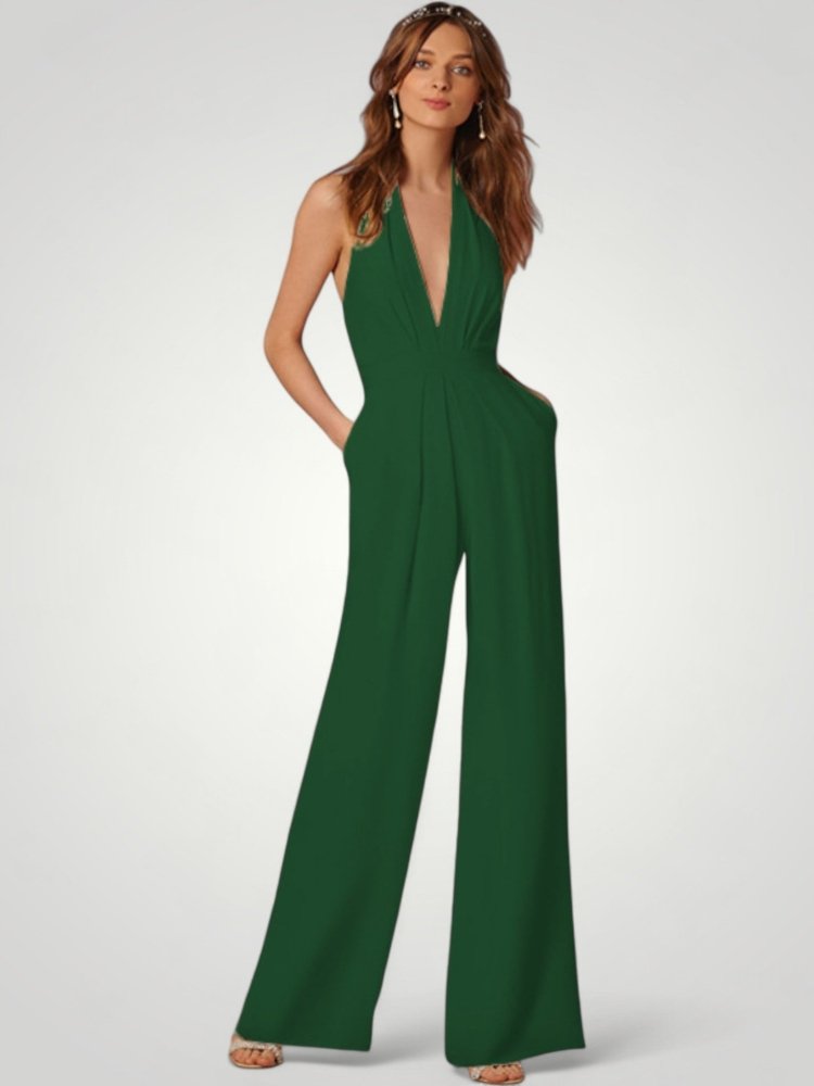 Combinaison Femme Élégante à Pantalon Large et Dos Nu
