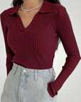 Pull Côtelé à Col Polo Élégant pour Femme 1 - Mode Lumière