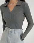 Pull Côtelé à Col Polo Élégant pour Femme 3 - Mode Lumière
