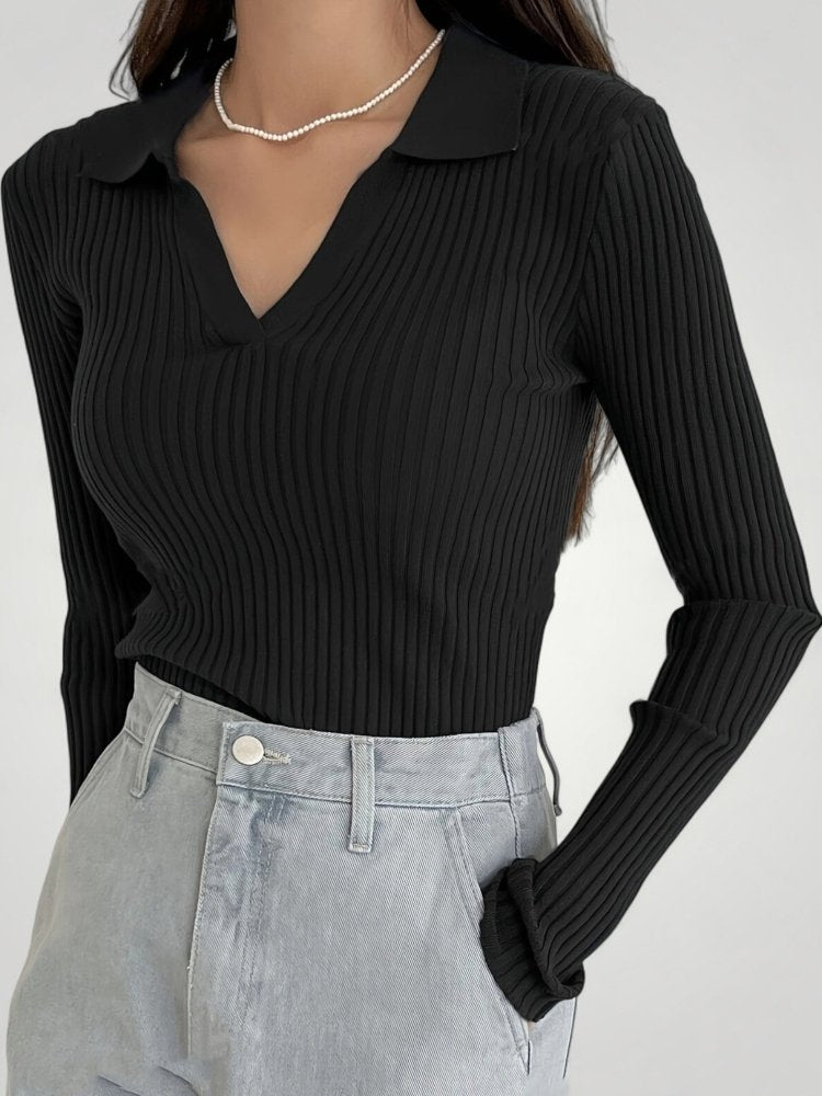 Pull Côtelé à Col Polo Élégant pour Femme 7 - Mode Lumière
