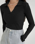 Pull Côtelé à Col Polo Élégant pour Femme 7 - Mode Lumière