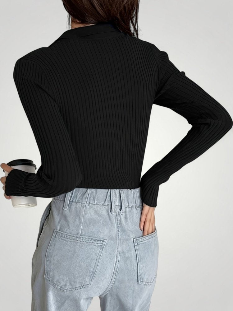 Pull Côtelé à Col Polo Élégant pour Femme 8 - Mode Lumière