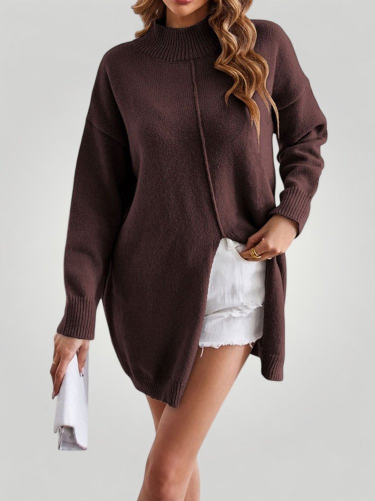Pull Femme Col Roulé Élégant avec Fente 7 - Mode Lumière