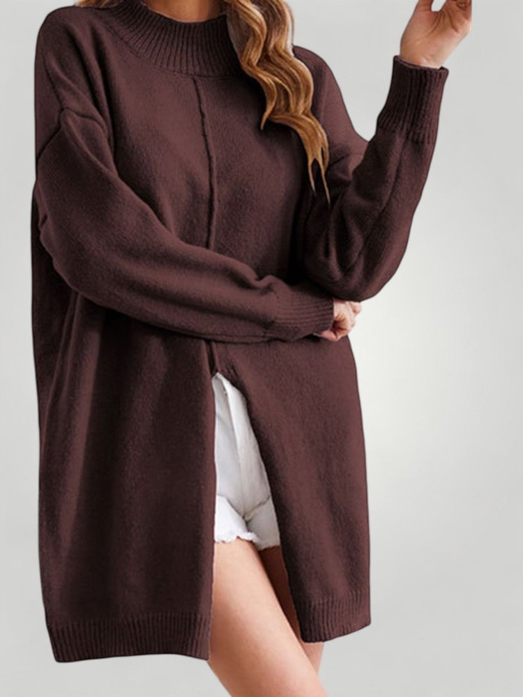 Pull Femme Col Roulé Élégant avec Fente 8 - Mode Lumière