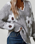 Pull Femme à Col V Élégant avec Motif Floral 1 - Mode Lumière