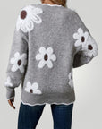 Pull Femme à Col V Élégant avec Motif Floral 2 - Mode Lumière