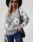 Pull Femme à Col V Élégant avec Motif Floral 3 - Mode Lumière