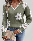 Pull Femme à Col V Élégant avec Motif Floral 4 - Mode Lumière