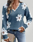 Pull Femme à Col V Élégant avec Motif Floral 6 - Mode Lumière
