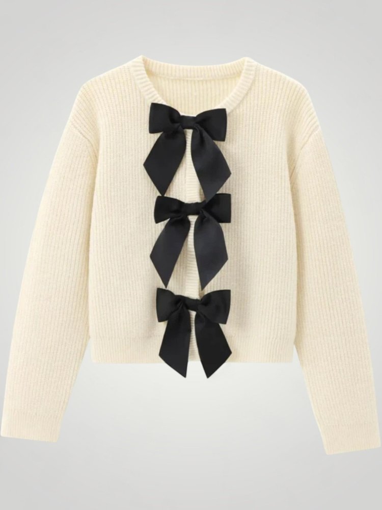 Pull Tricoté Élégant avec Détail Nœud 3 - Mode Lumière