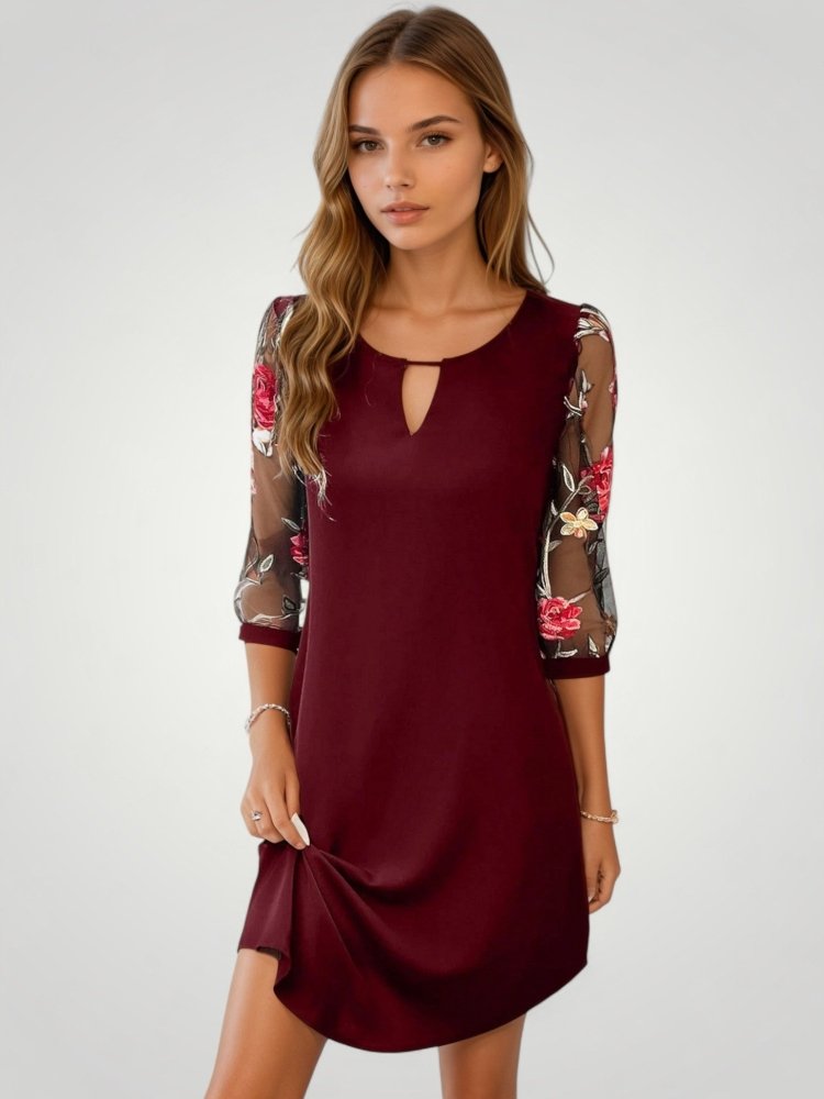 Robe Courte Femme Élégante avec Manches Transparentes