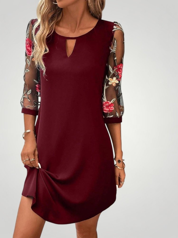 Robe Courte Femme Élégante avec Manches Transparentes