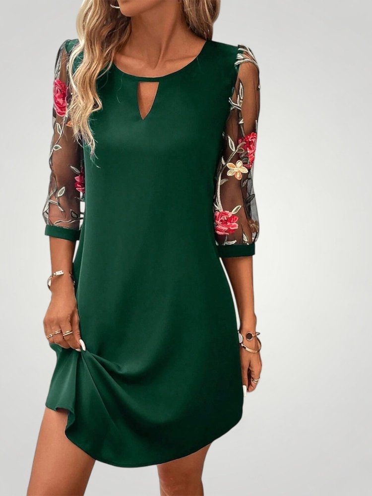 Robe Courte Femme Élégante avec Manches Transparentes