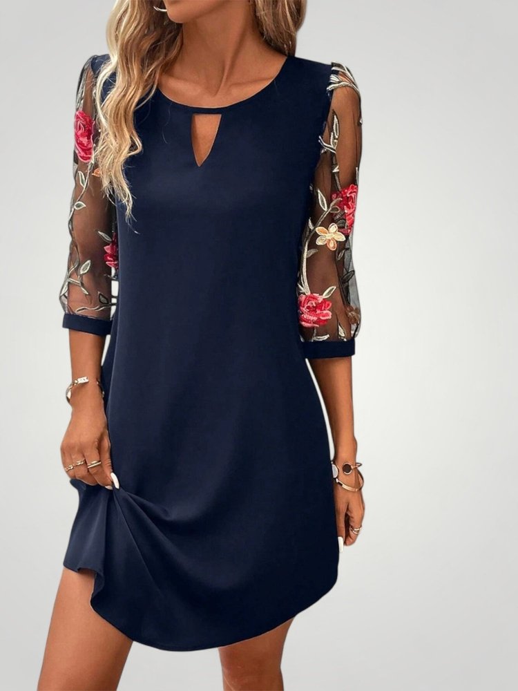 Robe Courte Femme Élégante avec Manches Transparentes