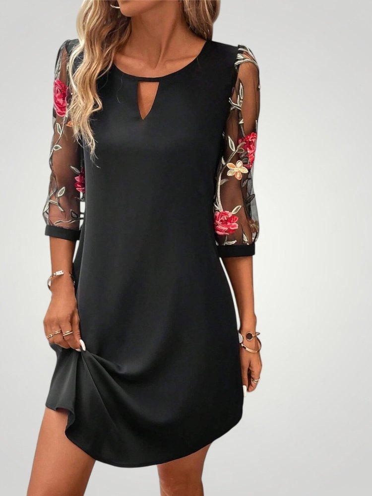 Robe Courte Femme Élégante avec Manches Transparentes