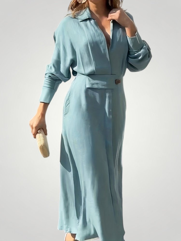Robe Élégante Femme à Manches Longues avec Col V