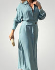 Robe Élégante Femme à Manches Longues avec Col V