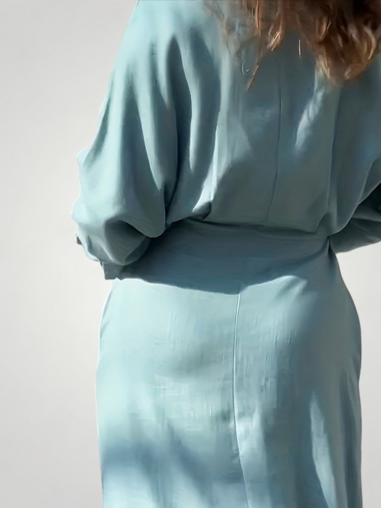 Robe Élégante Femme à Manches Longues avec Col V