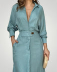 Robe Élégante Femme à Manches Longues avec Col V