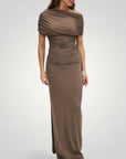 Robe Maxi Femme Élégante à Épaules Dénudées