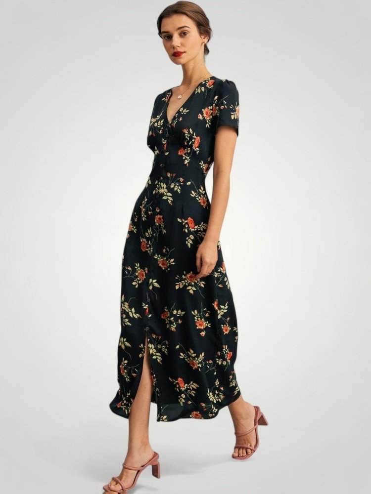 Robe Maxi Fleurie Femme Élégante à Col V