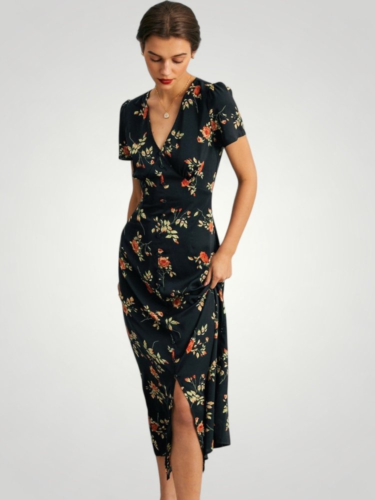 Robe Maxi Fleurie Femme Élégante à Col V