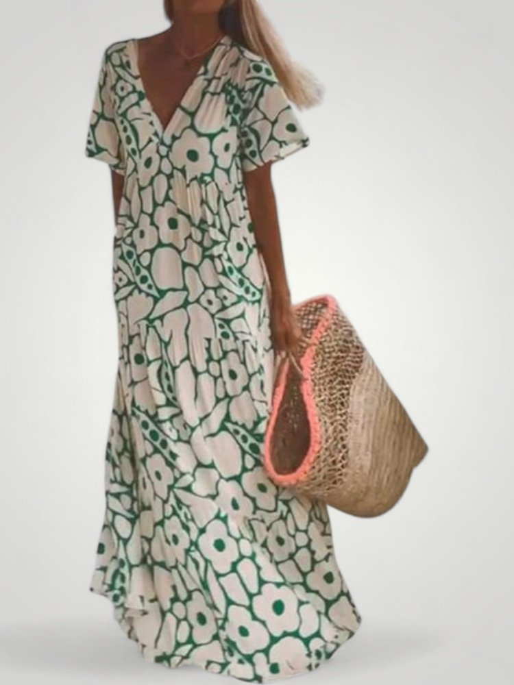 Robe Maxi Femme Élégante et Flottante à Col V