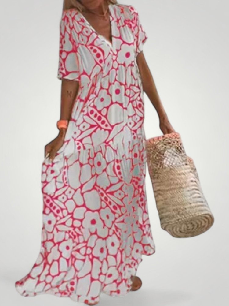 Robe Maxi Femme Élégante et Flottante à Col V