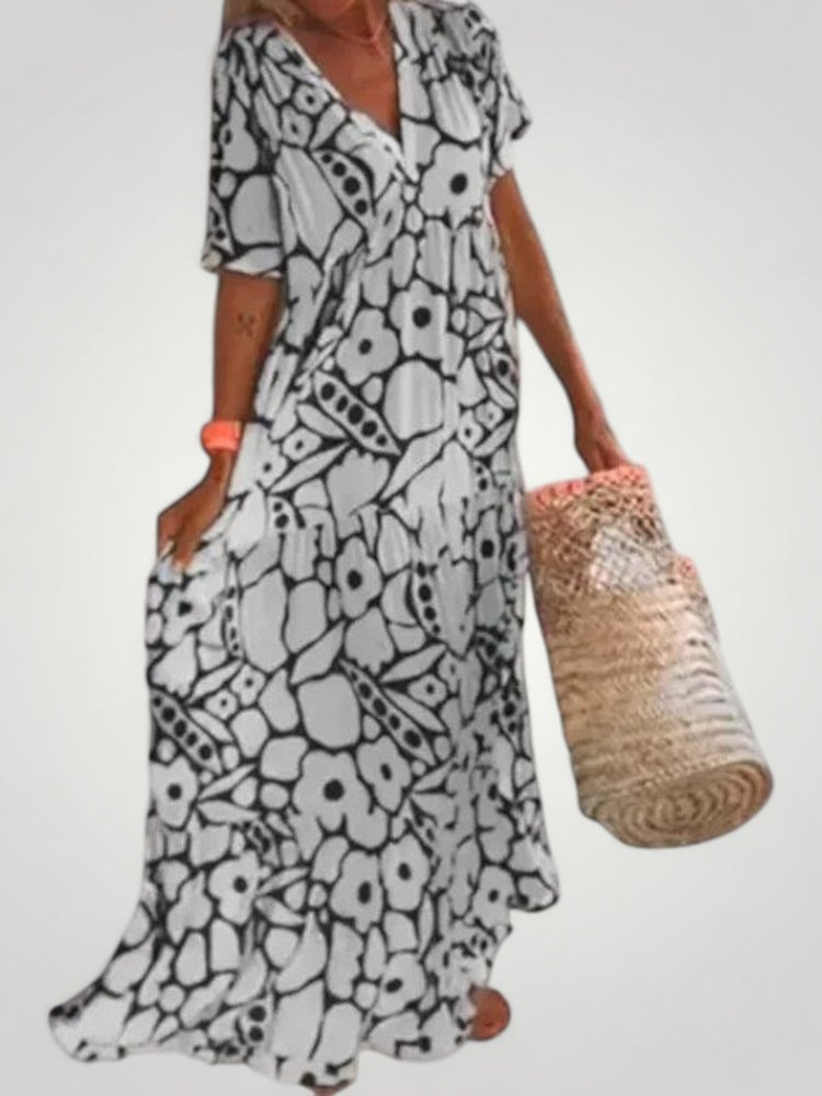 Robe Maxi Femme Élégante et Flottante à Col V