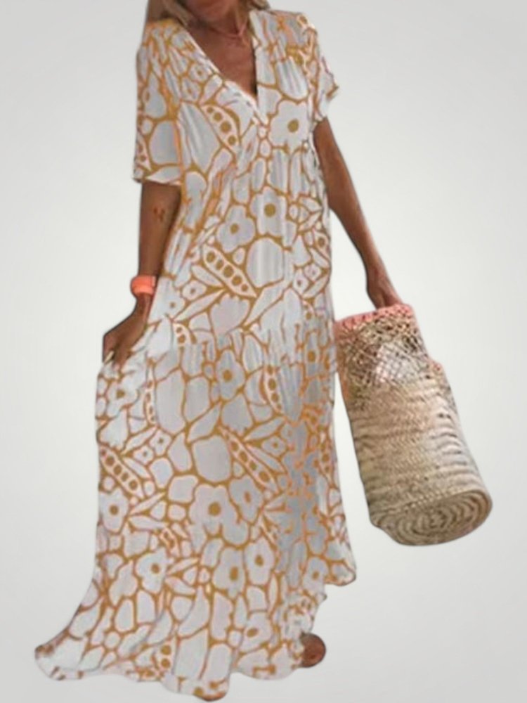 Robe Maxi Femme Élégante et Flottante à Col V