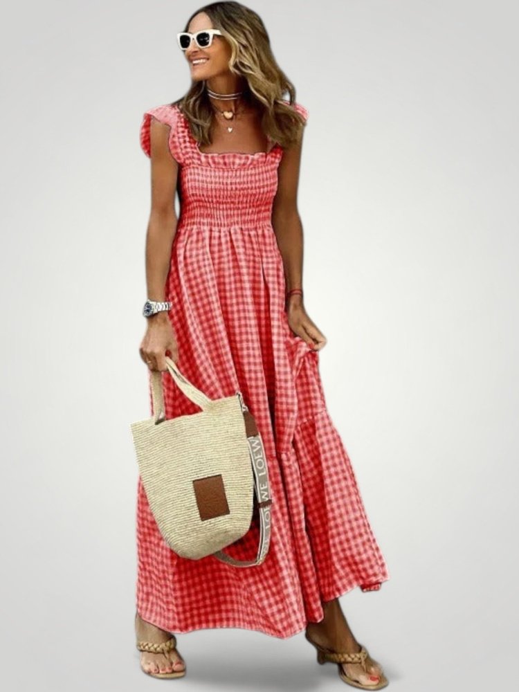Robe Maxi Gingham Femme Élégante et Aérée