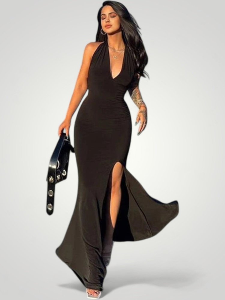 Robe Maxi Halter Femme Élégante avec Fente