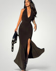 Robe Maxi Halter Femme Élégante avec Fente