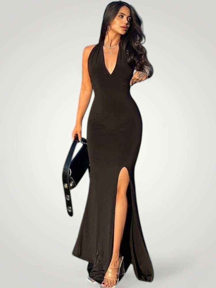 Robe Maxi Halter Femme Élégante avec Fente