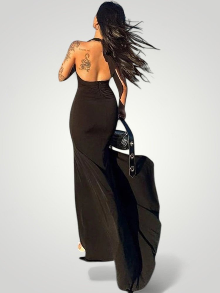 Robe Maxi Halter Femme Élégante avec Fente