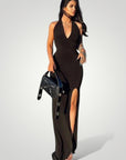 Robe Maxi Halter Femme Élégante avec Fente