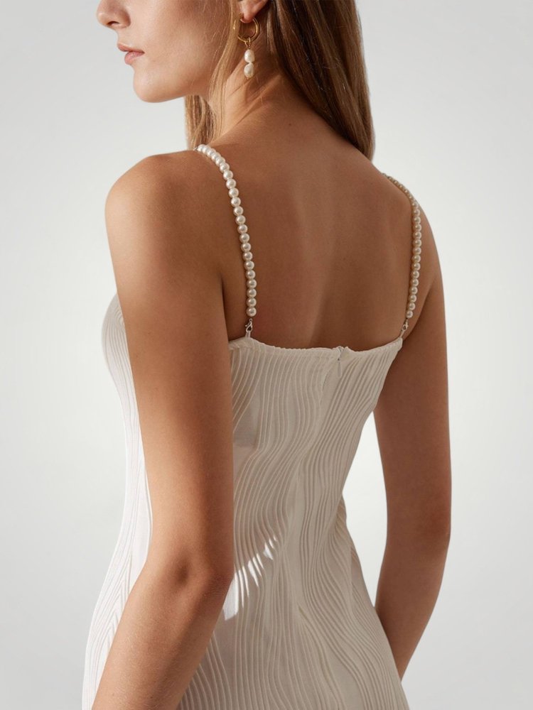 Robe Midi Femme Élégante à Effet Ondulé
