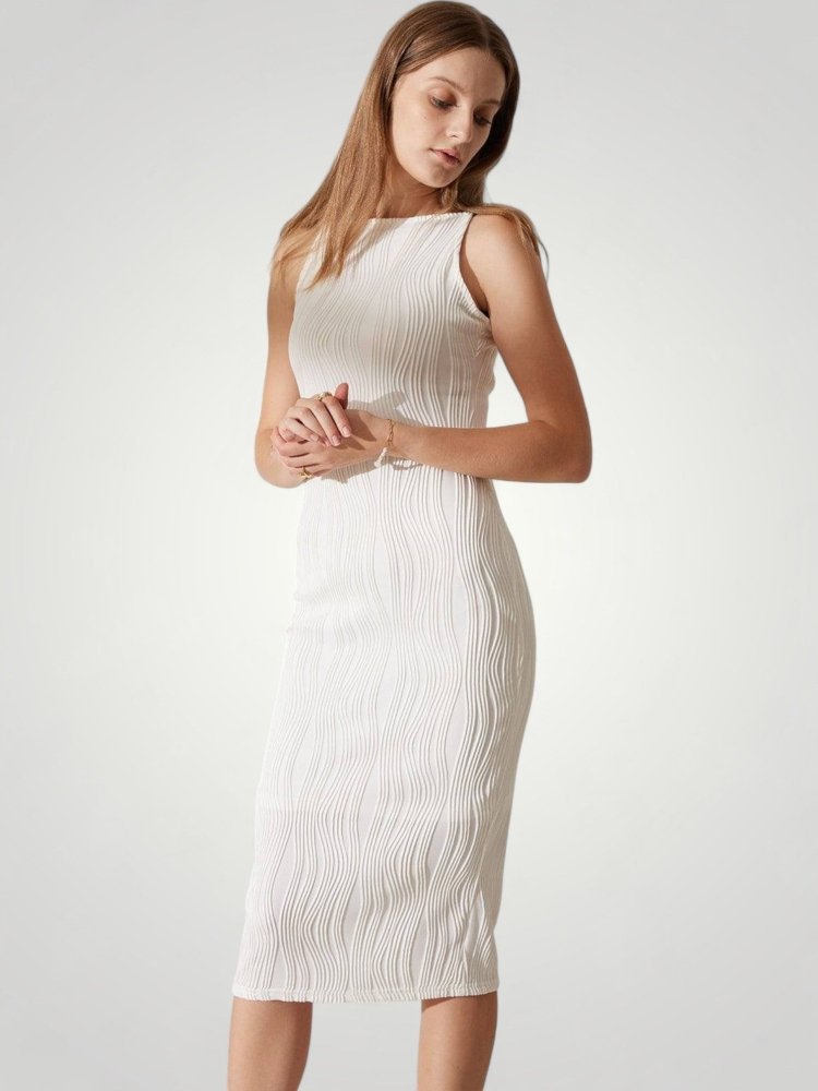 Robe Midi Femme Élégante à Effet Ondulé