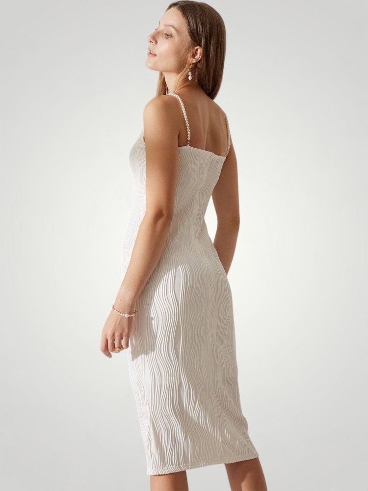 Robe Midi Femme Élégante à Effet Ondulé